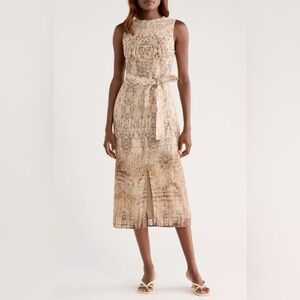 Reiss Presley Abstract-Print Ramie Midi Dress Size 8 NWT